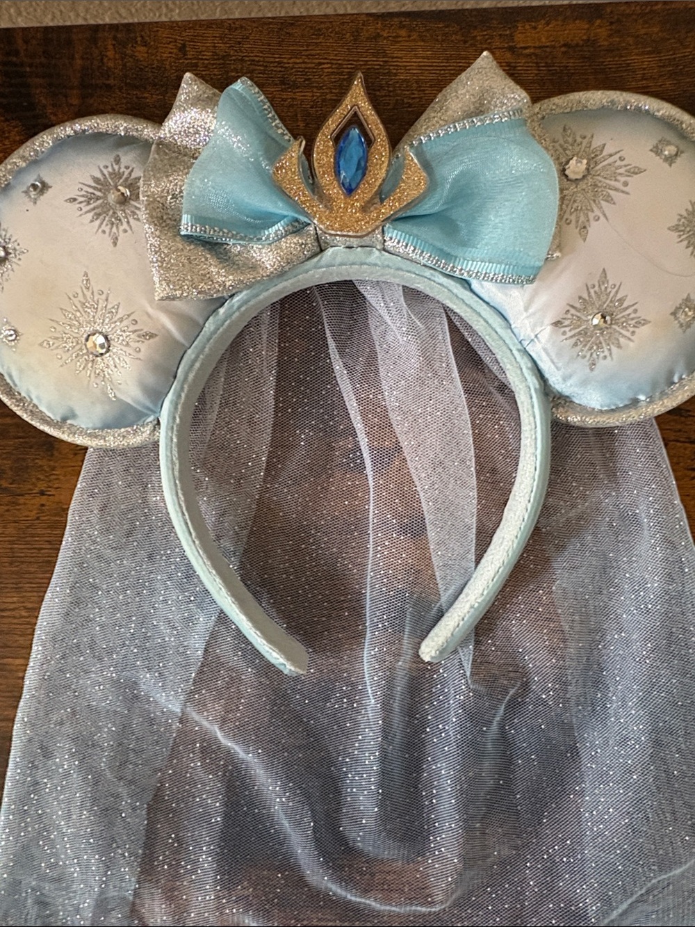 Disney Light Blue Silver Princess Ear Headband with Veil